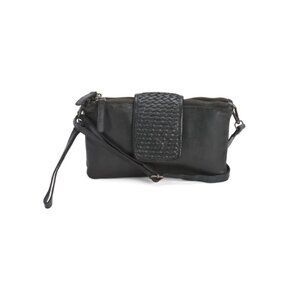 RIVIT Grey Leather Triple Compartment Crossbody With Woven Tab Closure